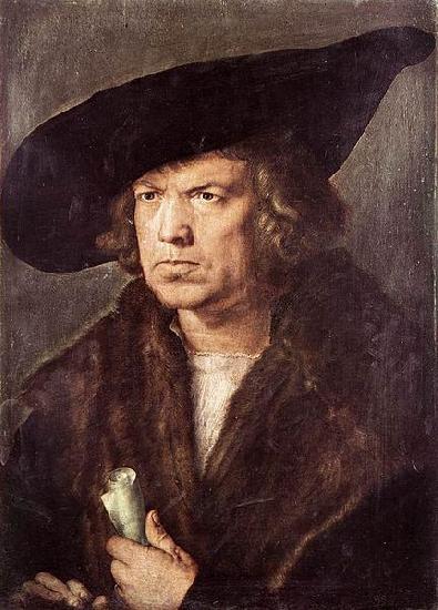 Albrecht Durer Portrait of a Man with Baret and Scroll Germany oil painting art
